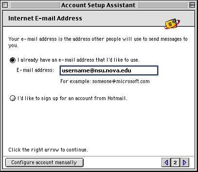 Mac Outlook Express Email Address screen
