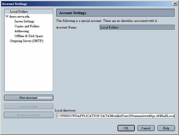 Netscape 6 for Windows Email Account Settings Screen