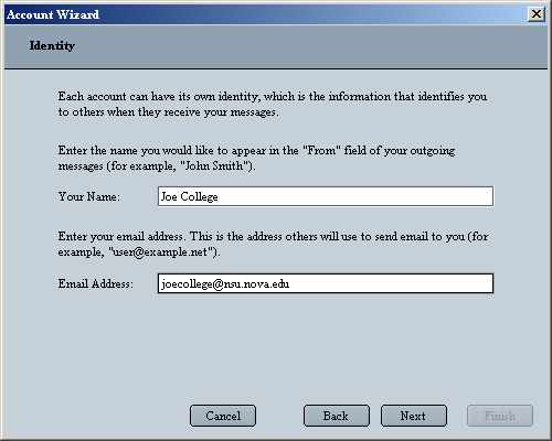 Netscape 6 for Windows Email Identity Screen