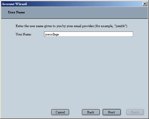 Netscape 6 Email for Windows User Name Screen