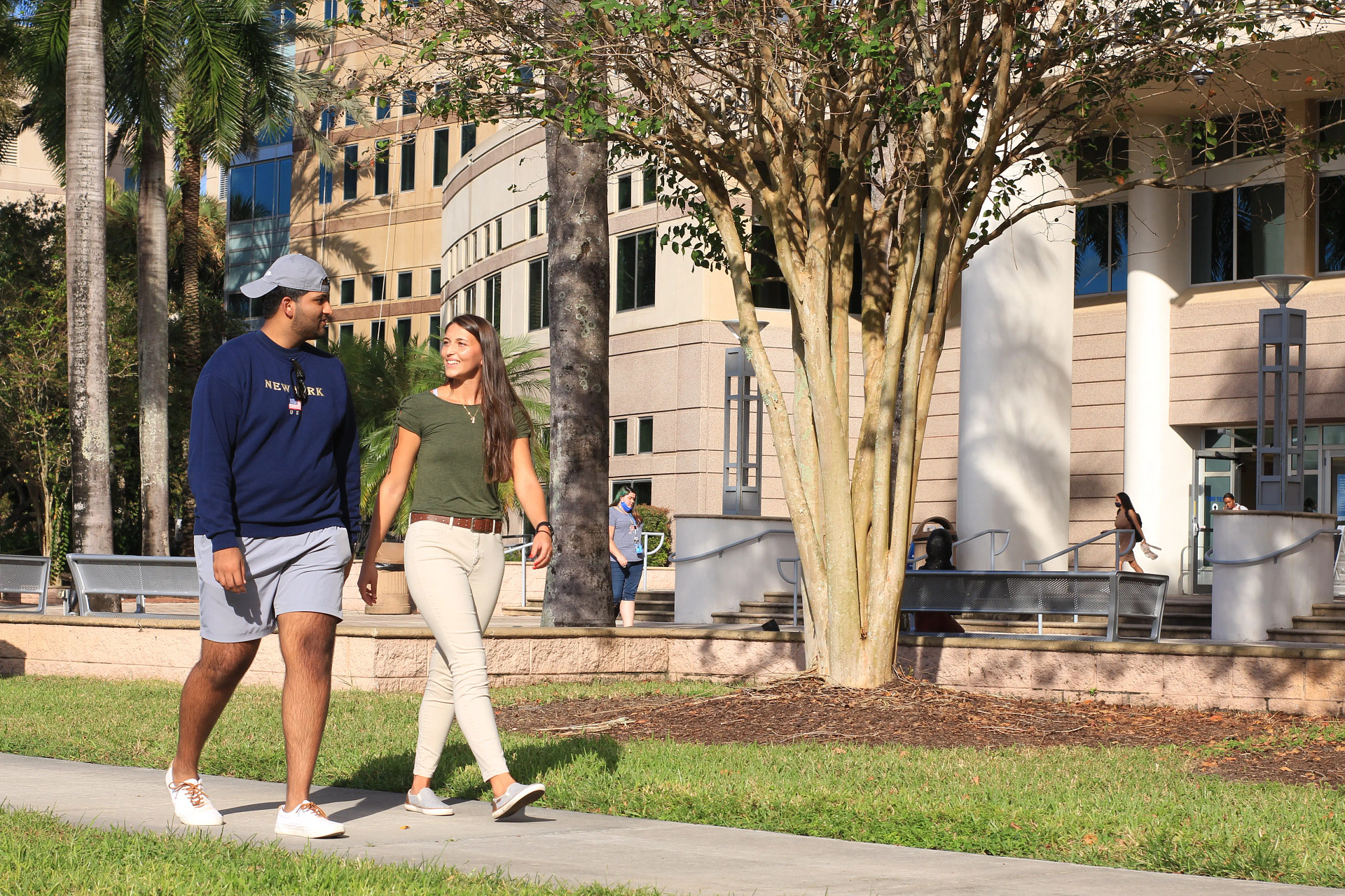 Two NSU students walking on NSU campus