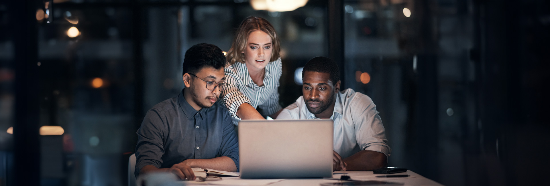 Cybersecurity team working on computer