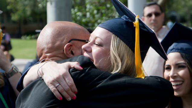 NSU graduate hugs and career celebration