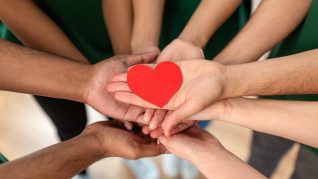 Hands holding heart metaphor for contribution