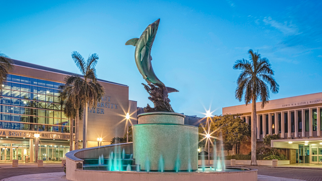 Shark statue campus view