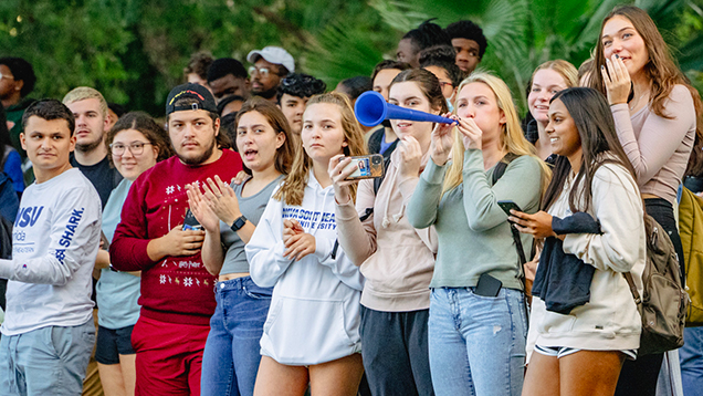 NSU students watching an event outdoors