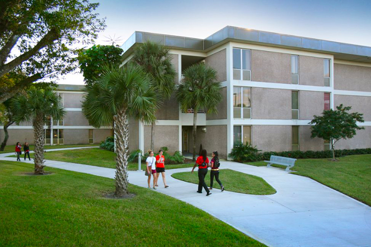 NSU students walking around the Founders and Farquhar building