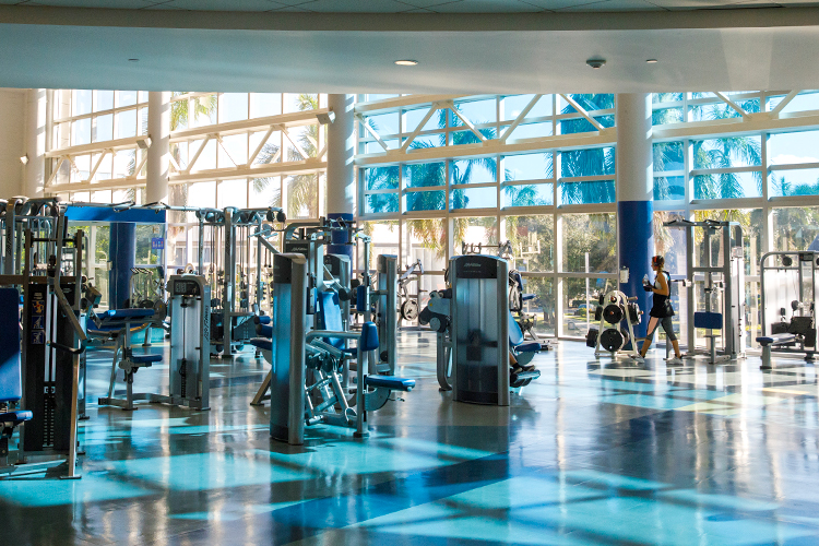 Exercise equipment inside the NSU recreational complex.