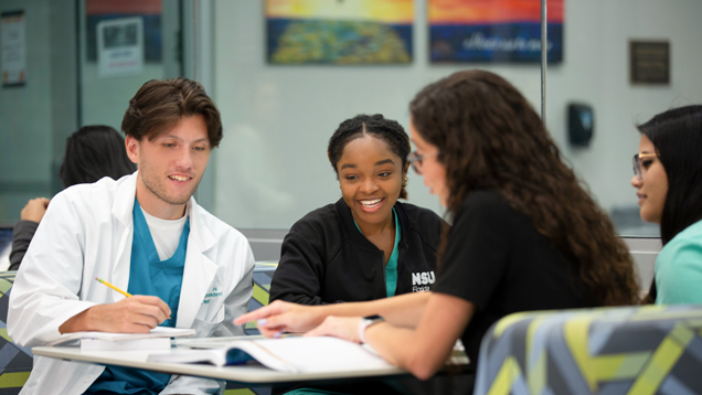 Health group of students studying at desk