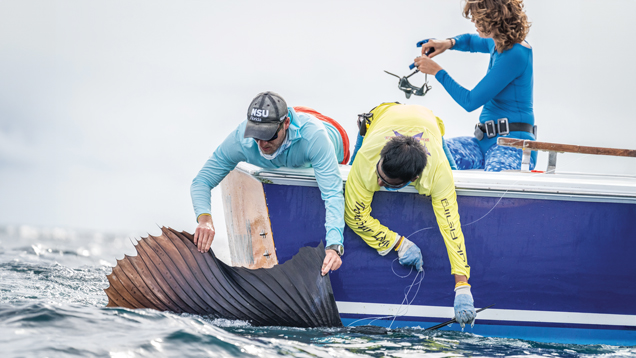 nsu marine and ocean researchers on boat