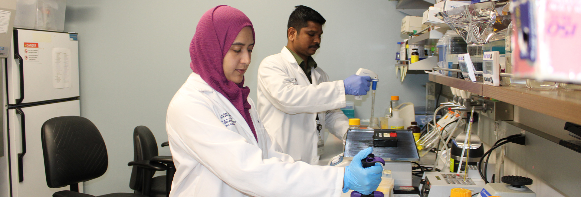 Cancer research team working in a lab