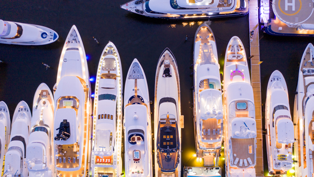 Ariel direct overhead shot night Fort Lauderdale international boat show