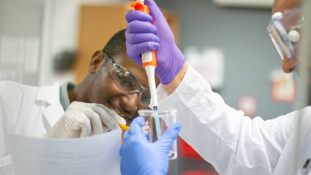 Closeup of student at science lab