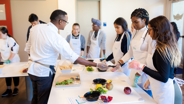 Cooking class professor and students