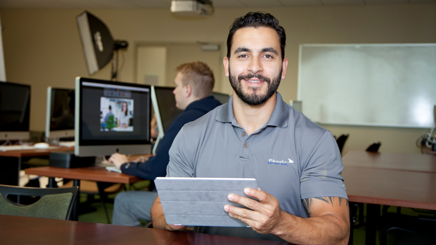 Employee using laptop