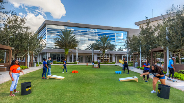 Flight deck students outdoor playing