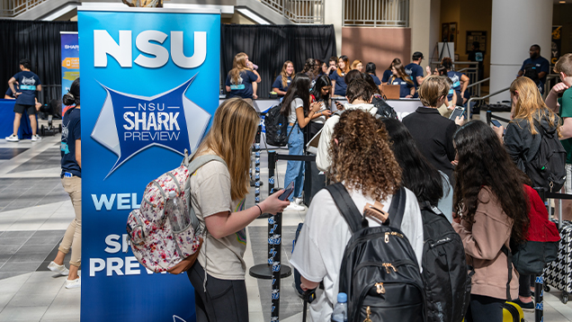 Group of students in line for NSU shark preview event