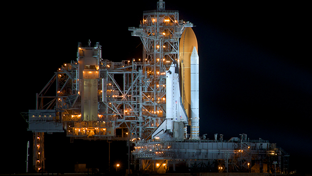 NASA space shuttle waiting to launch on a mission