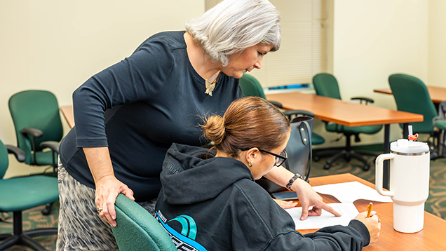 NSU professor helping student with their work