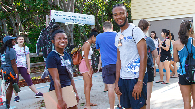 NSU student club members meeting outside for an event