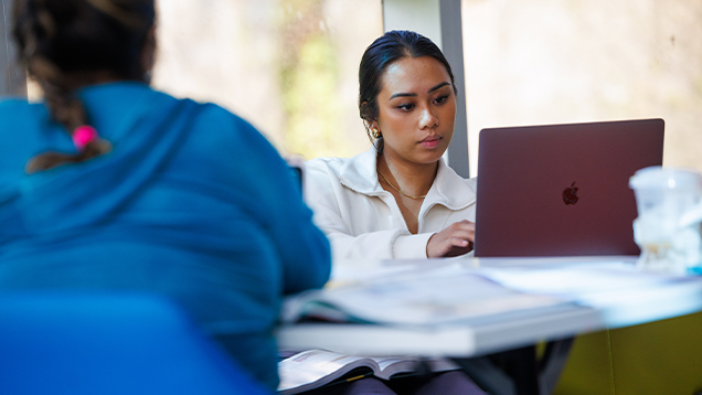 NSU student using a laptop and studying