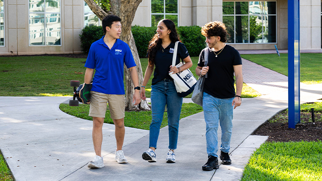 NSU students walking around campus outdoors