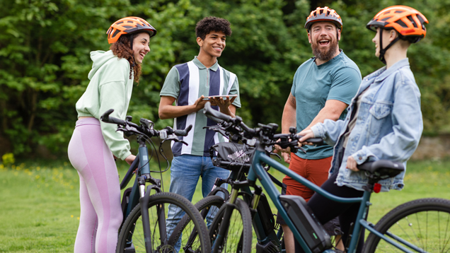 Students biking outdoors