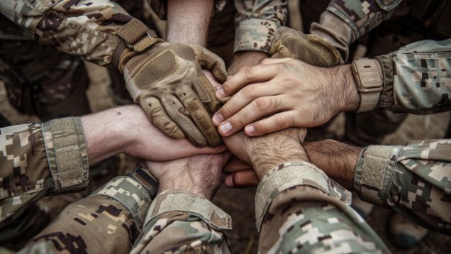 Group of soldiers hands