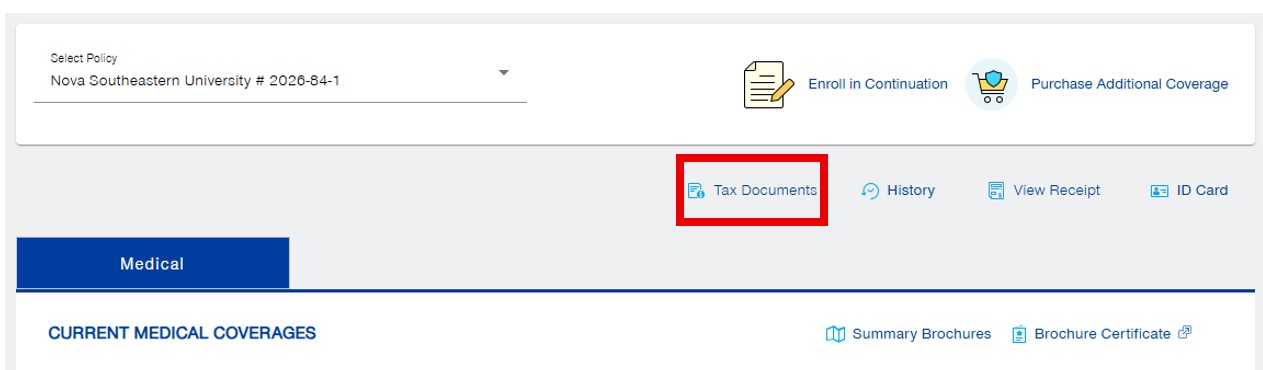 Screenshot of United Healthcare Portal Tax Documents