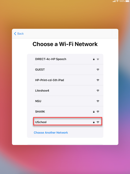 Choose Wi Fi network screenshot