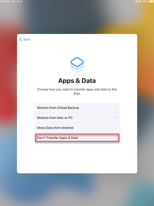 Transfer apps and data screenshot