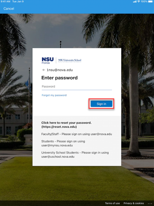 Enter password screenshot