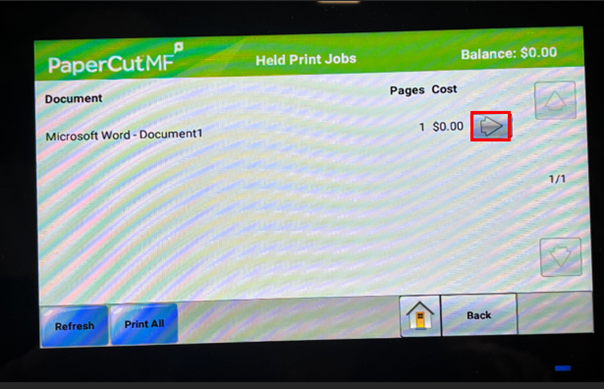 Verify print job screenshot