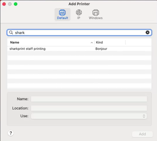 Select sharkprint staff printing screenshot