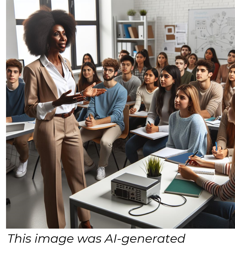 Professor speaking to a class of students